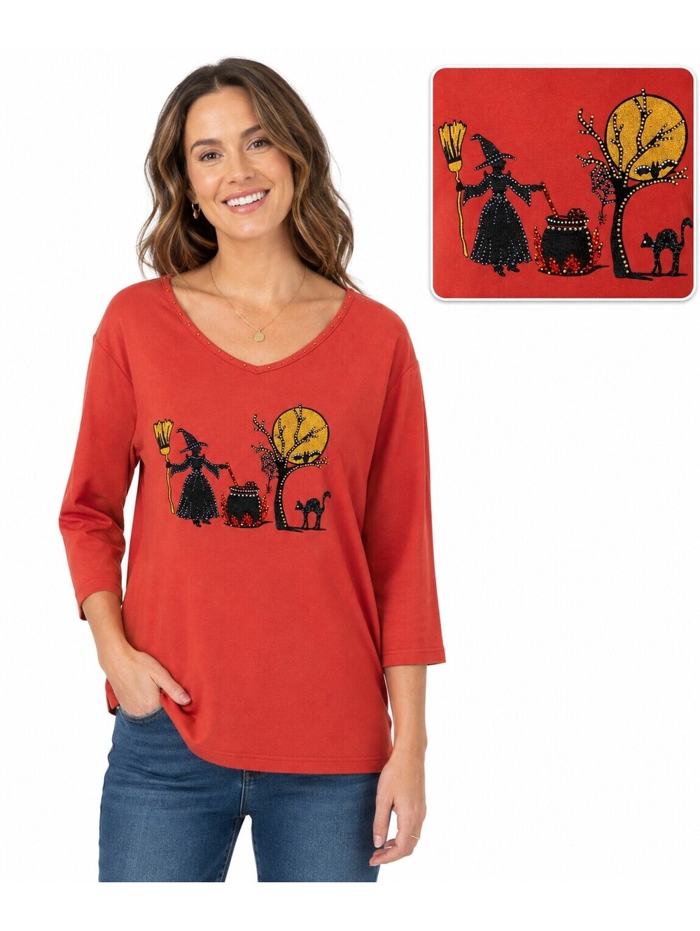 Quacker Factory Vintage 90s Halloween Women's Sz XL Sweatshirt Orange Teacher